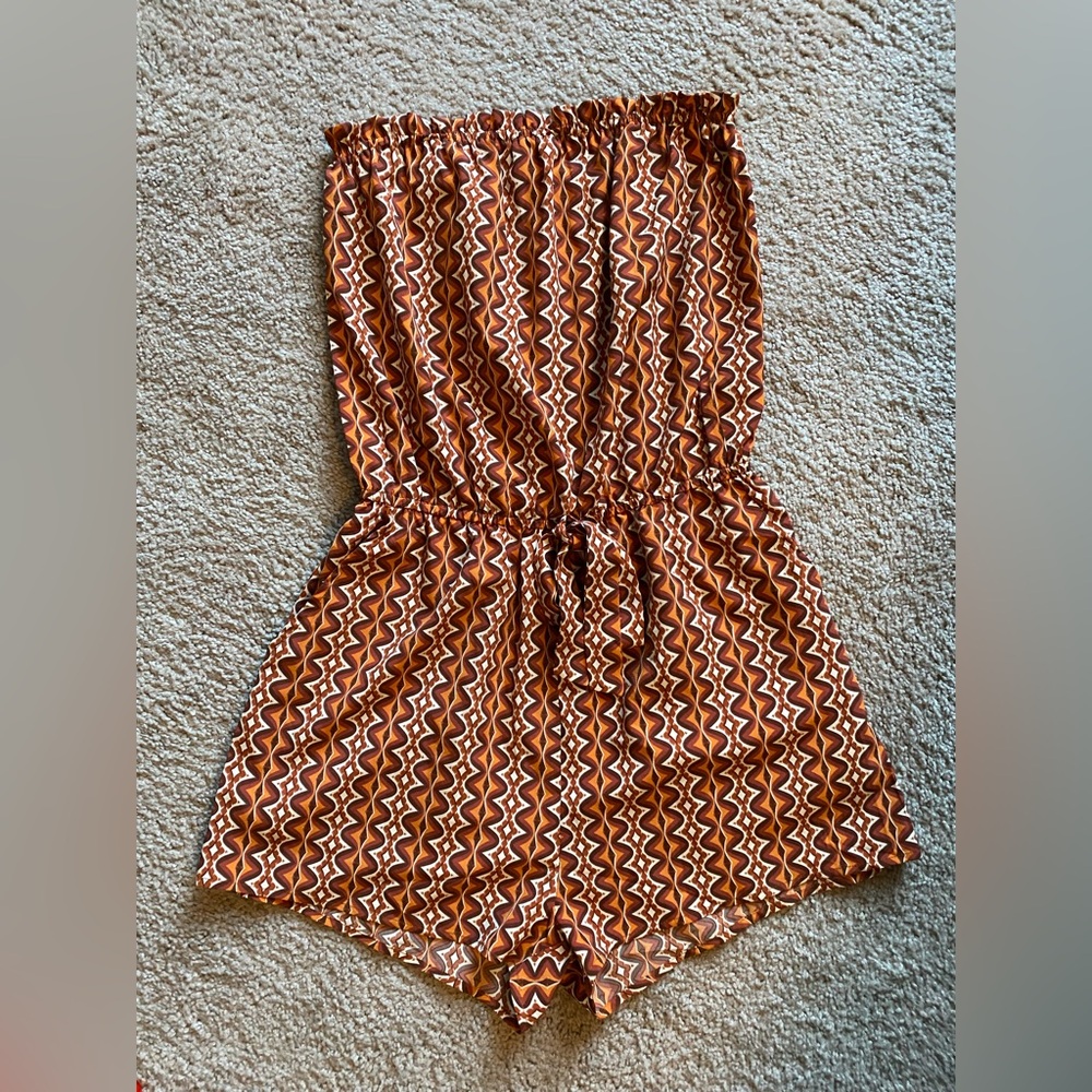 Orange Zigzag Strapless Romper